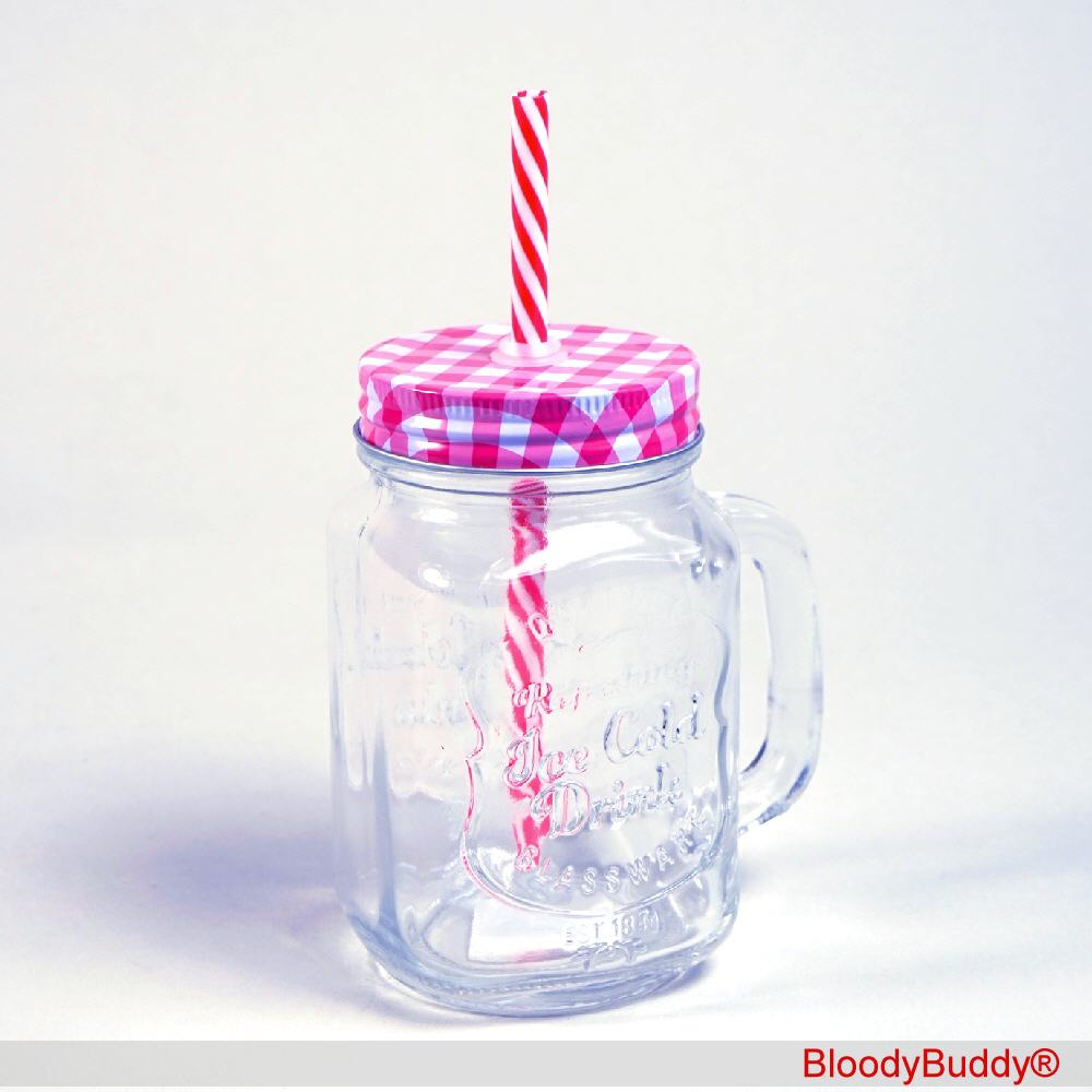 TreuePr&auml;sent Tringglas mit Deckel und Strohhalm