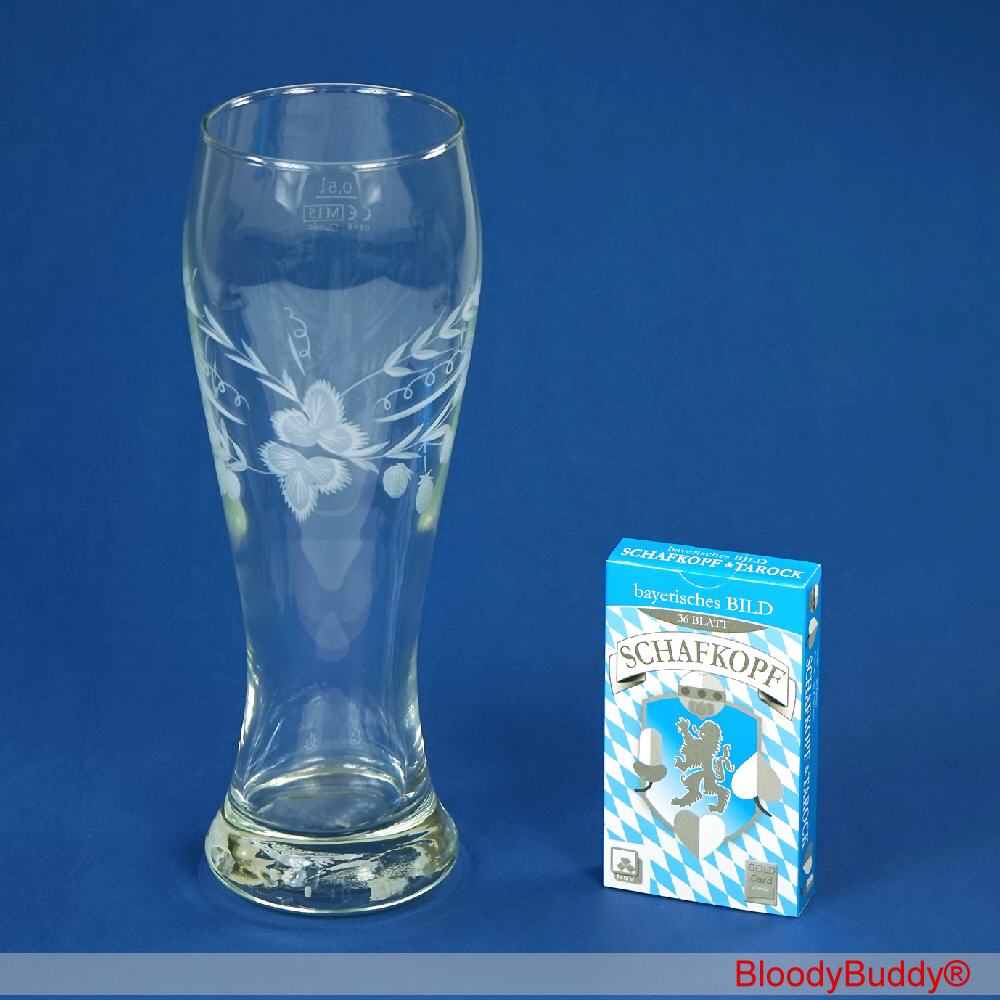 Schafkopfkarten und Wei&szlig;bierglas Set