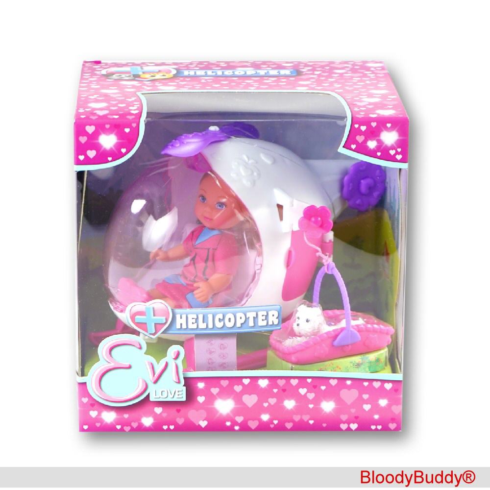 Evi Puppe im Hubschrauber