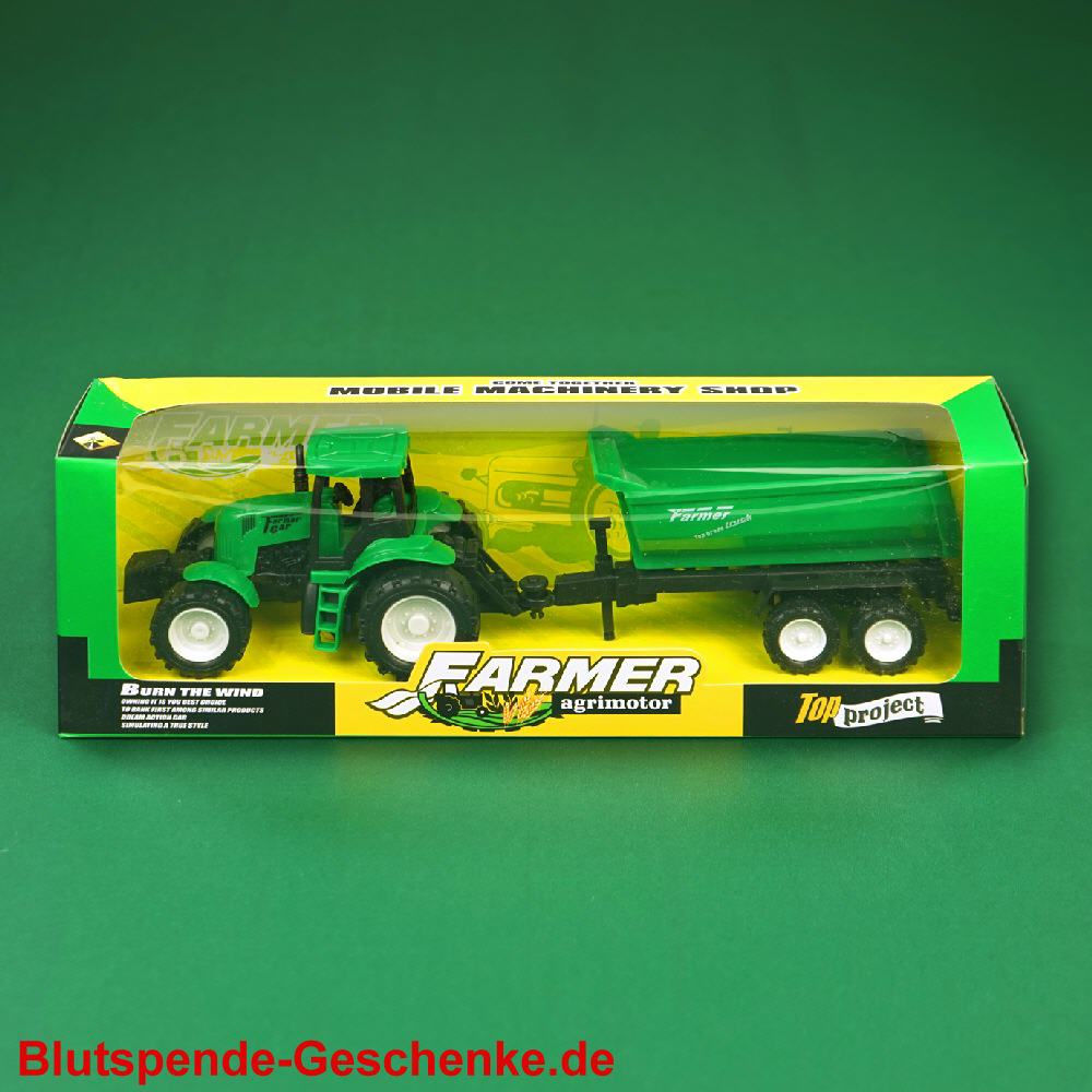 Blutspendegeschenk Farmtraktor mit Anh&auml;nger