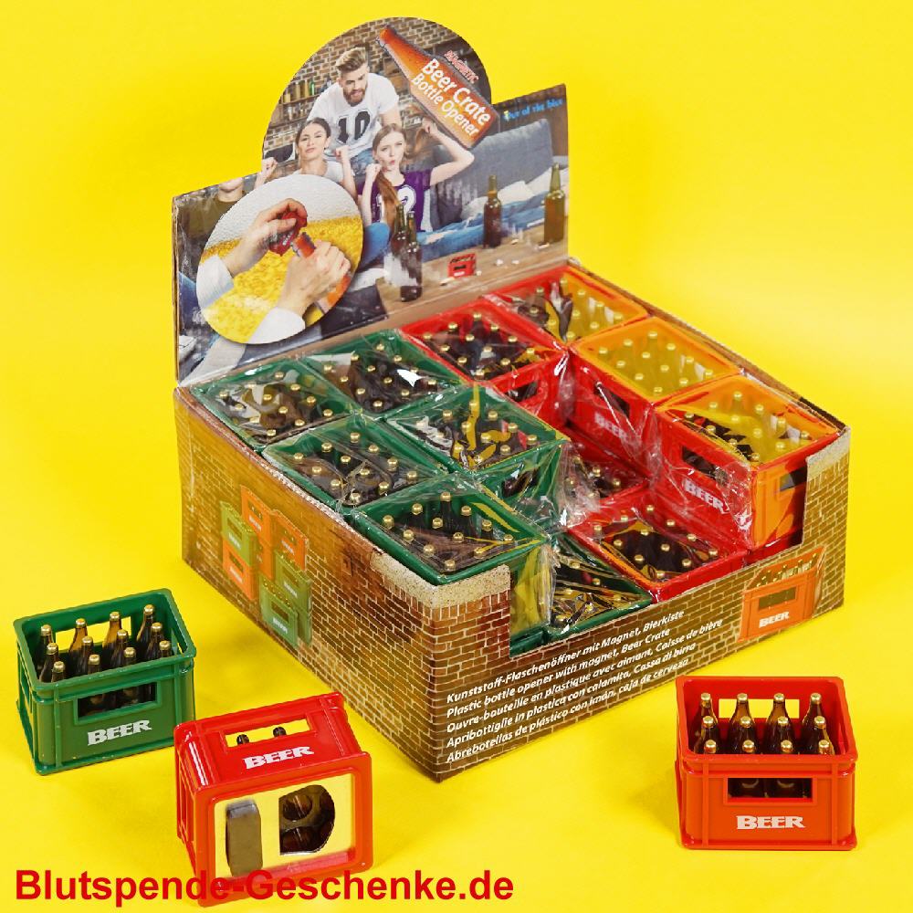 Blutspendegeschenk Flaschen&ouml;ffner-Magnet Bierkiste