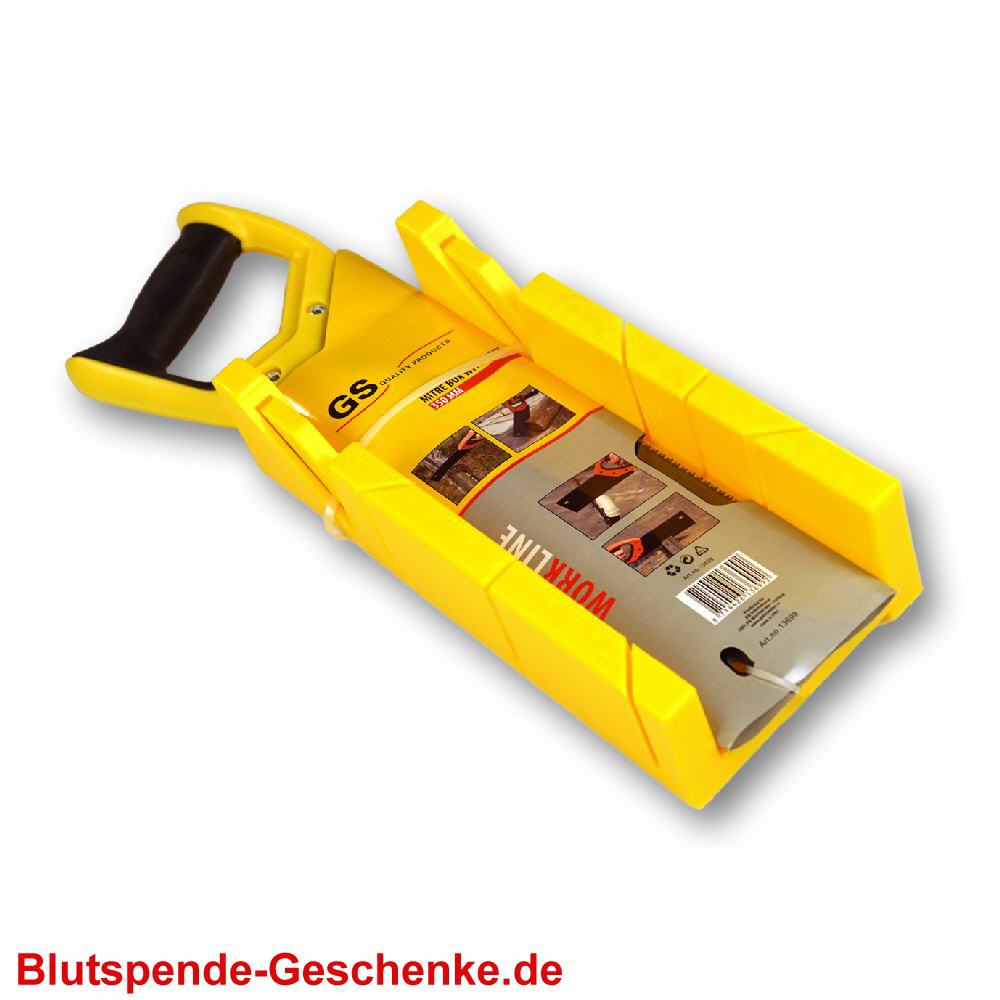 Blutspendegeschenk Gehrungslade mit S&auml;ge