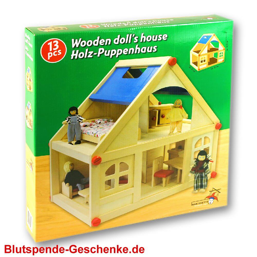 Blutspendegeschenk Puppenhaus aus Holz