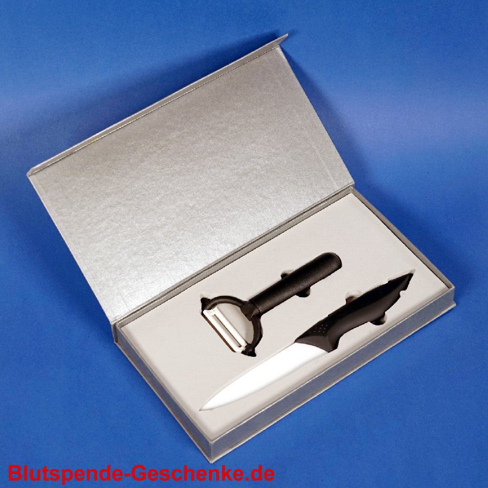 Blutspendegeschenk Geschenkset Messer und Sch&auml;ler