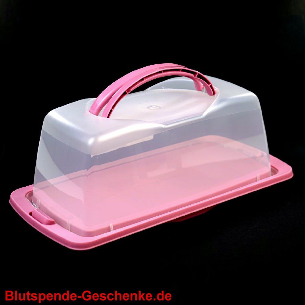 Blutspendegeschenk Rosa Kuchen-Box mit Tragegriff