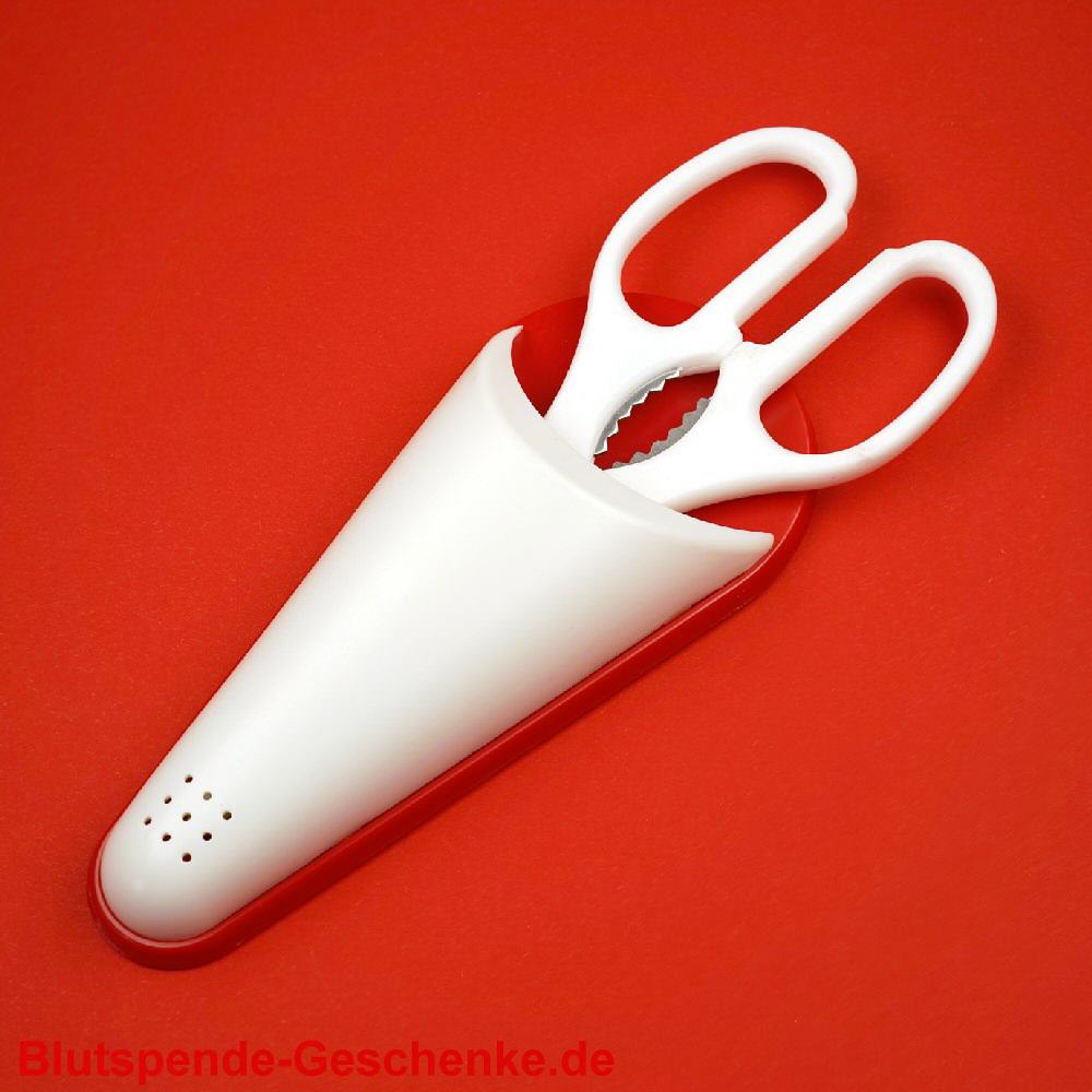 Blutspendegeschenk K&uuml;chenschere rot-weiss