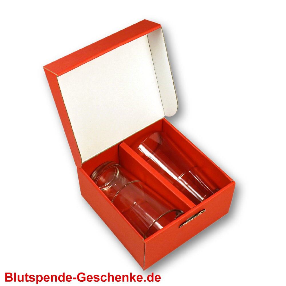 Blutspendegeschenk Geschenk-Set Gl&auml;serset 2er rot