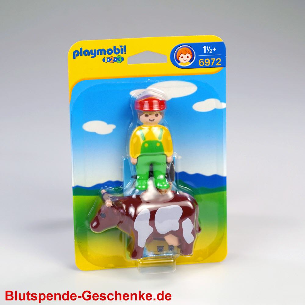 Blutspendegeschenk Playmobil Bauer mit Kuh