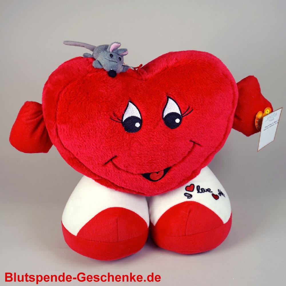 Blutspendegeschenk Pl&uuml;schherz mit Maus
