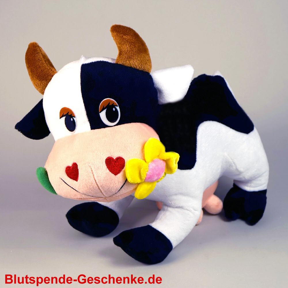 Blutspendegeschenk Pl&uuml;schkuh mit Blume