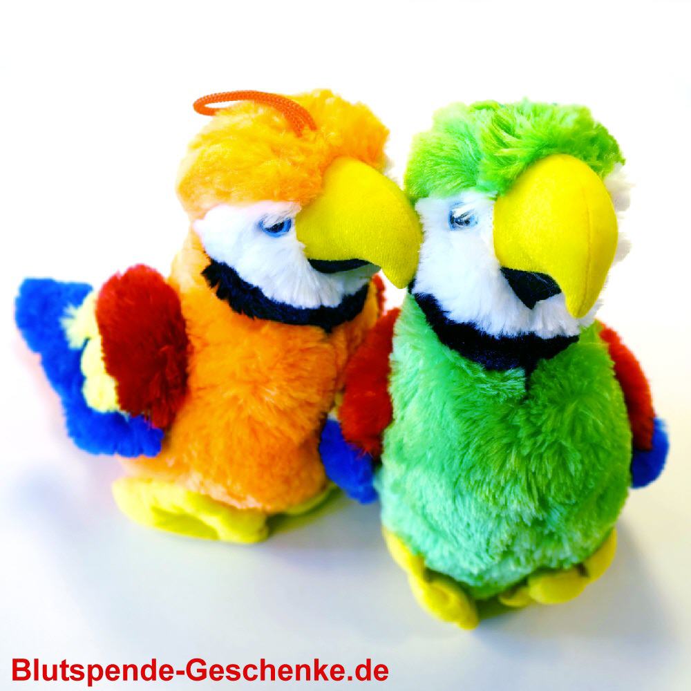 Blutspendegeschenk Papageien aus Pl&uuml;sch
