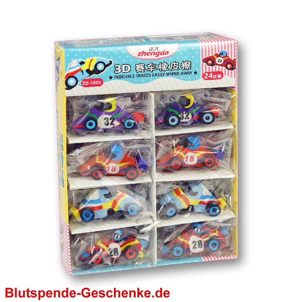 Blutspendegeschenk Rennwagen-Radiergummis