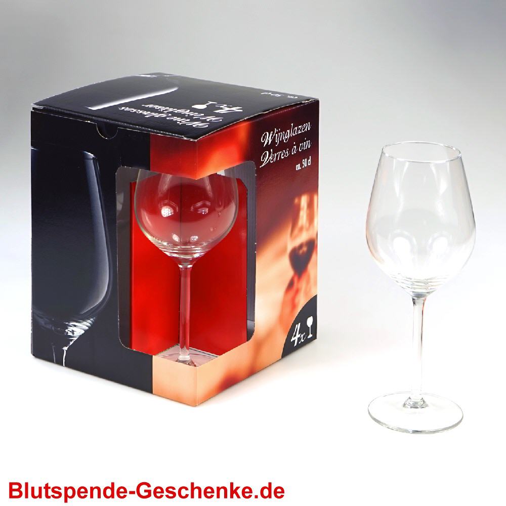 Blutspendegeschenk Weingl&auml;ser-4er-Set Rotwein