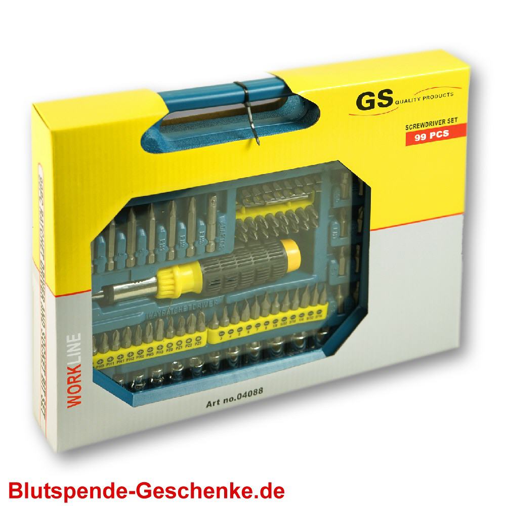 Blutspendegeschenk Schraubenzieher-Set 99 Teile