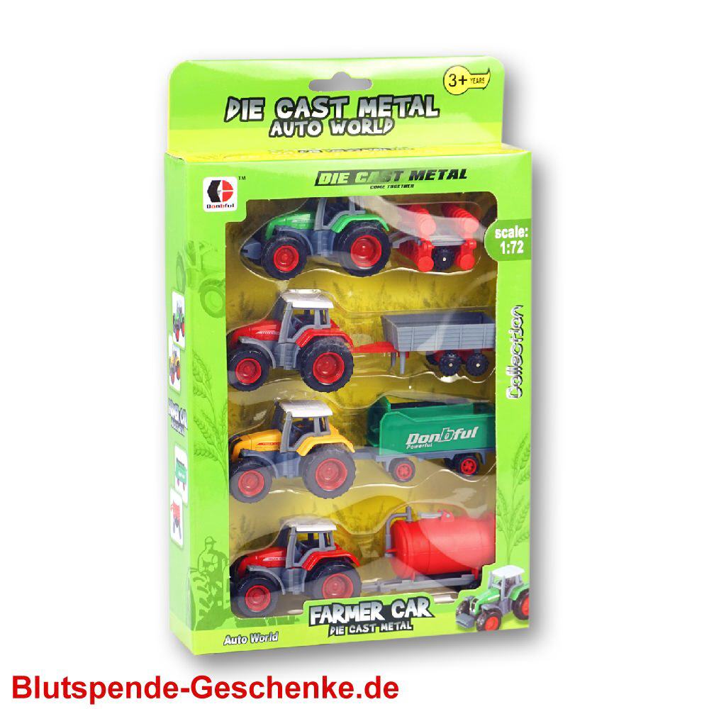 Blutspendegeschenk 4er-Set Spielzeug-Traktor
