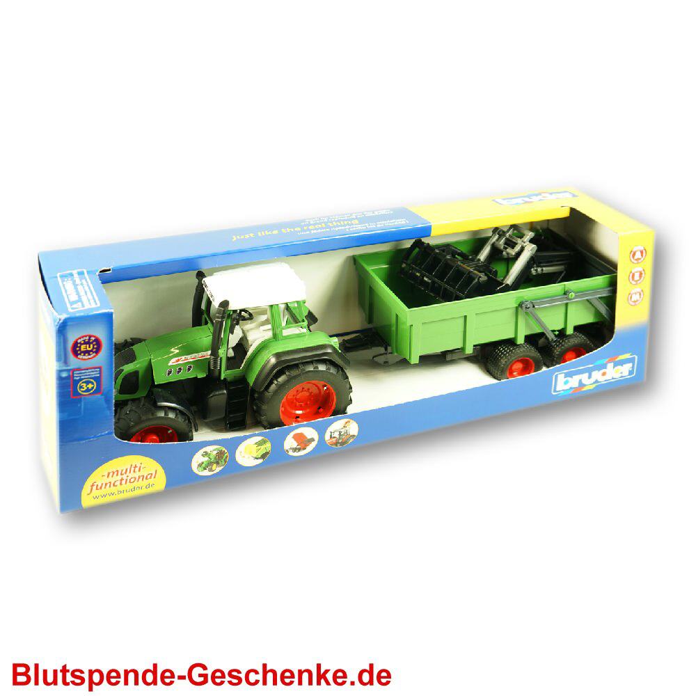 Blutspendegeschenk Spielzeugtraktor mit Anh&auml;nger