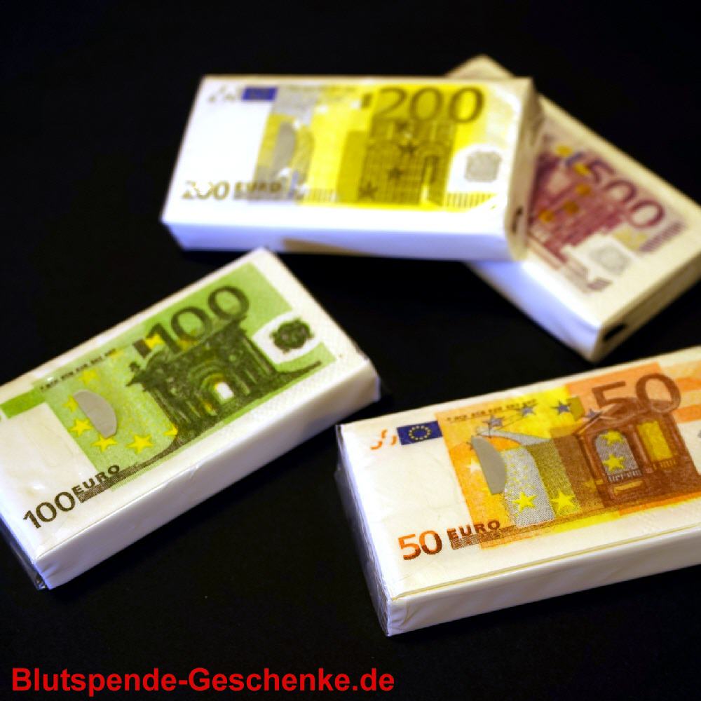 Blutspendegeschenk Taschent&uuml;cher mit Gelddruck